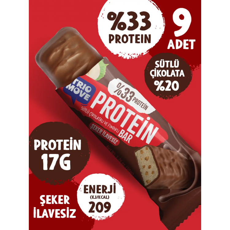 Trio Move %33 Premium Serisi Protein Bar 9 Adet 50 Gr