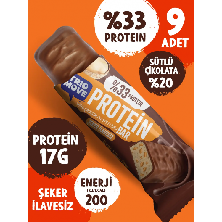 Trio Move %33 Premium Serisi Protein Bar 9 Adet 50 Gr